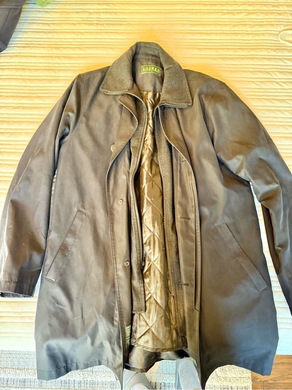 Lauren Ralph Lauren Black Men's Trench Coat Overcoat with Quilted Lining